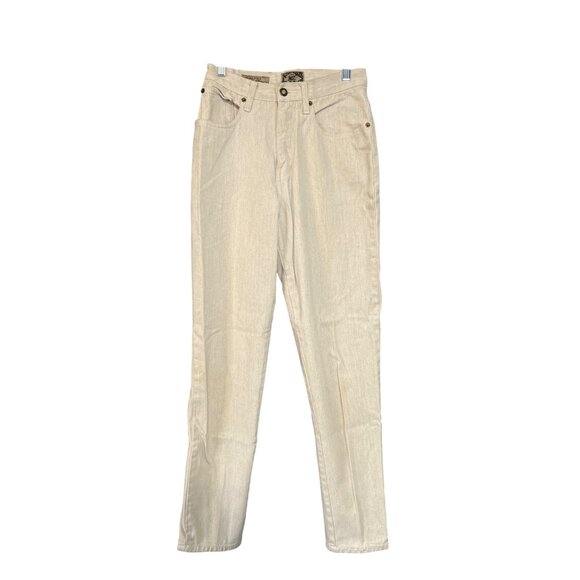 Vintage 90s Express Oatmeal High-Waisted Tapered Jeans Size 4 - Picture 1 of 7